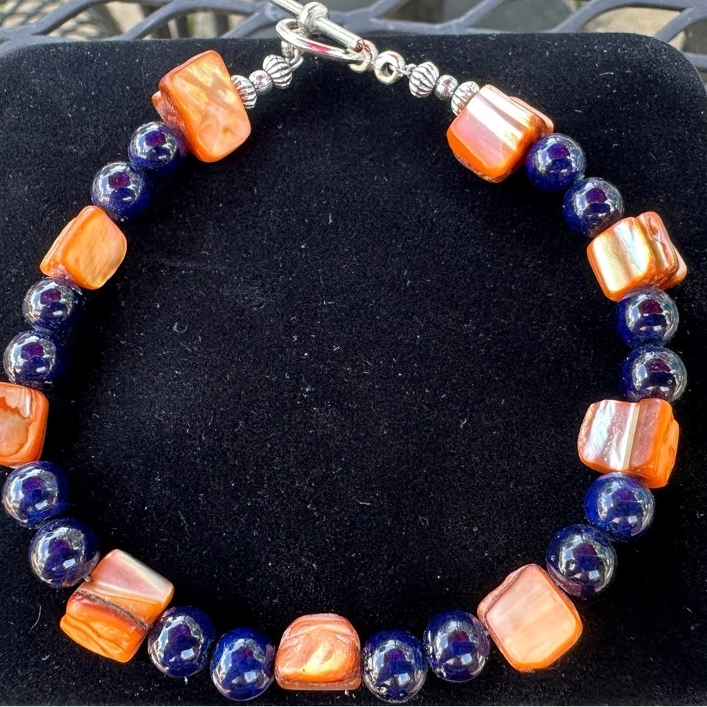Orange and Blue Bead Bracelet
